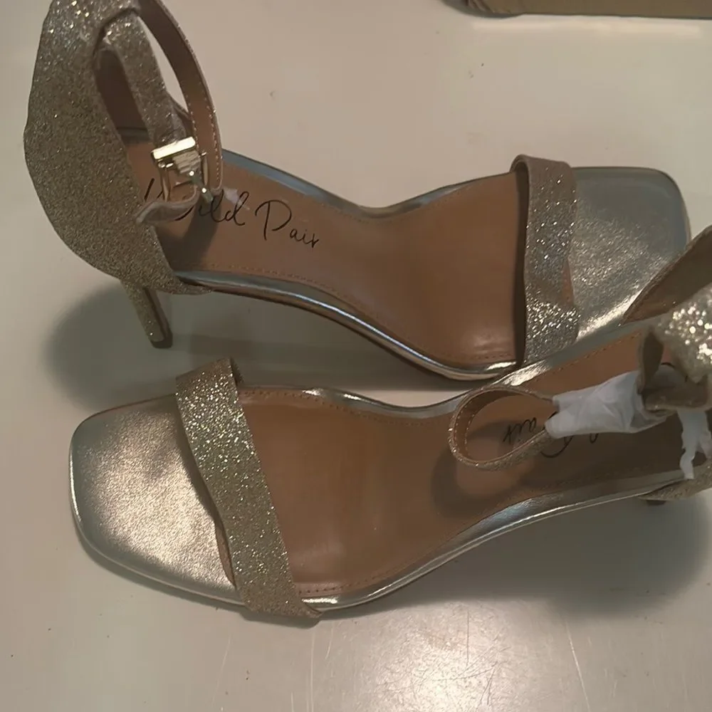 Wild Pair Gold Heeled Sandals Stiletto Ankle Strap